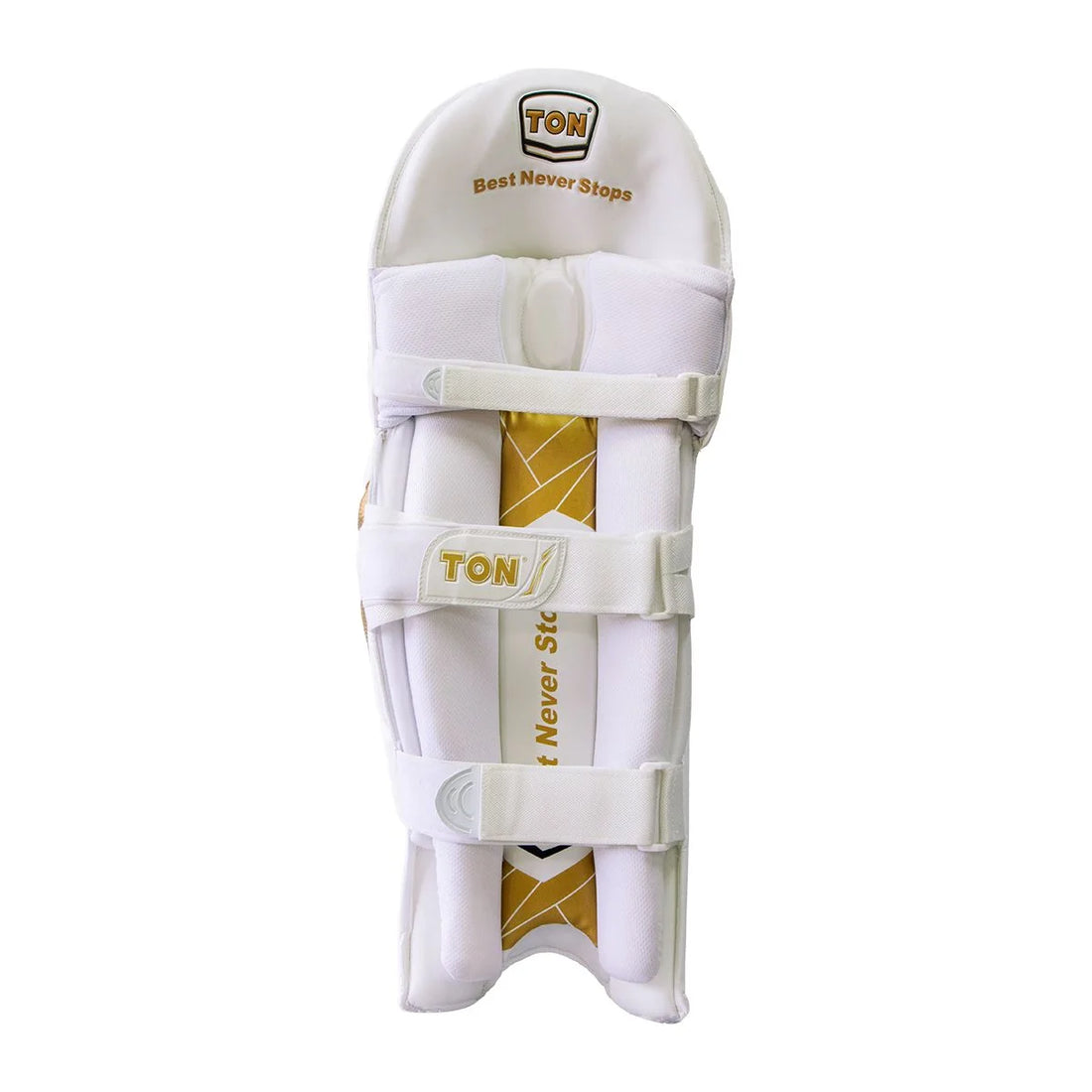 SS Ton Gold Edition Cricket Batting Pads made with premium Korean Levlon and high-quality PVC facing for durability and long-lasting performance.