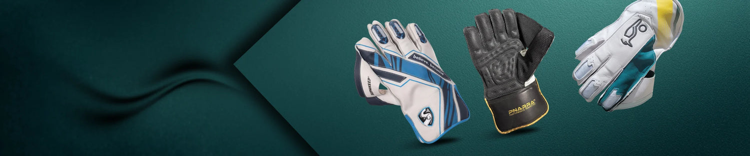 Cricket wicket keeping gloves with padded palms and secure finger protection