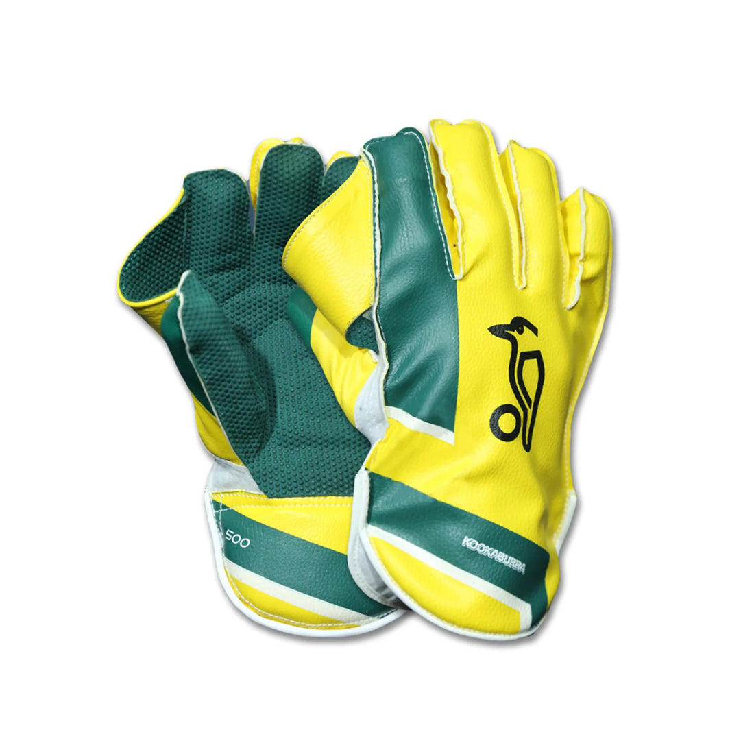 Premium materials with aniline sheep leather, K-Flex backhand support, Kookaburra catching cup, and color variations.
