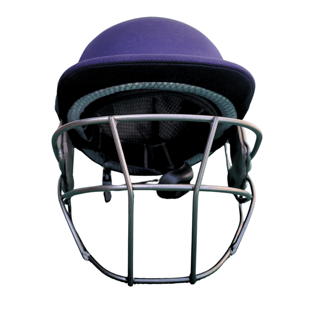 Side profile of PNARRA cricket helmet highlighting ear guard and sleek design.
