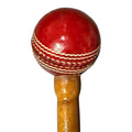 Close-up of stitched leather ball head on mallet
