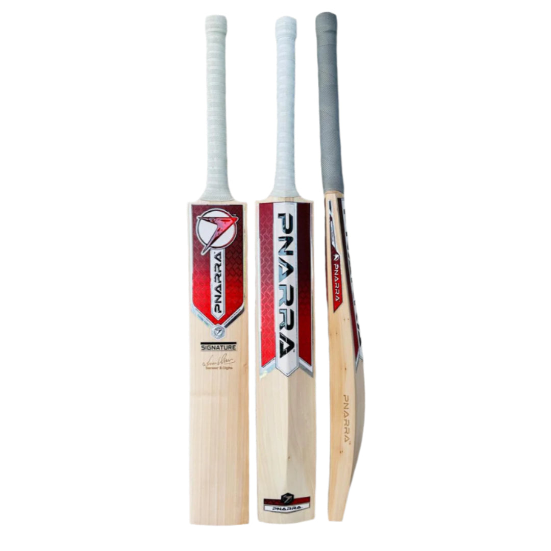 Signature Edition English Willow Grade 1 Cricket Bat – Premium leather bat with high-quality finish, ideal for professional-level play.