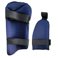 Close-up of adult size thigh guard in navy blue, featuring breathable padding and durable materials.