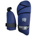 Navy blue thigh guard for cricket, offering premium protection and secure fit.