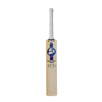 A close-up of the bat showing the premium English willow blade with 8-9 straight grains, ensuring durability and consistent stroke play.