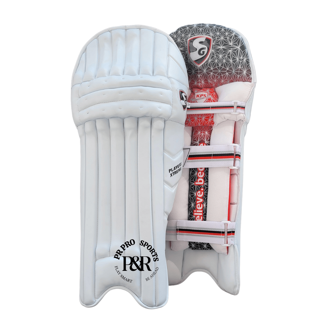 SG Players Xtreme Cricket Leg Guard (White, Adult) with reinforced knee protection, premium PU material, and a contoured fit for pro players.