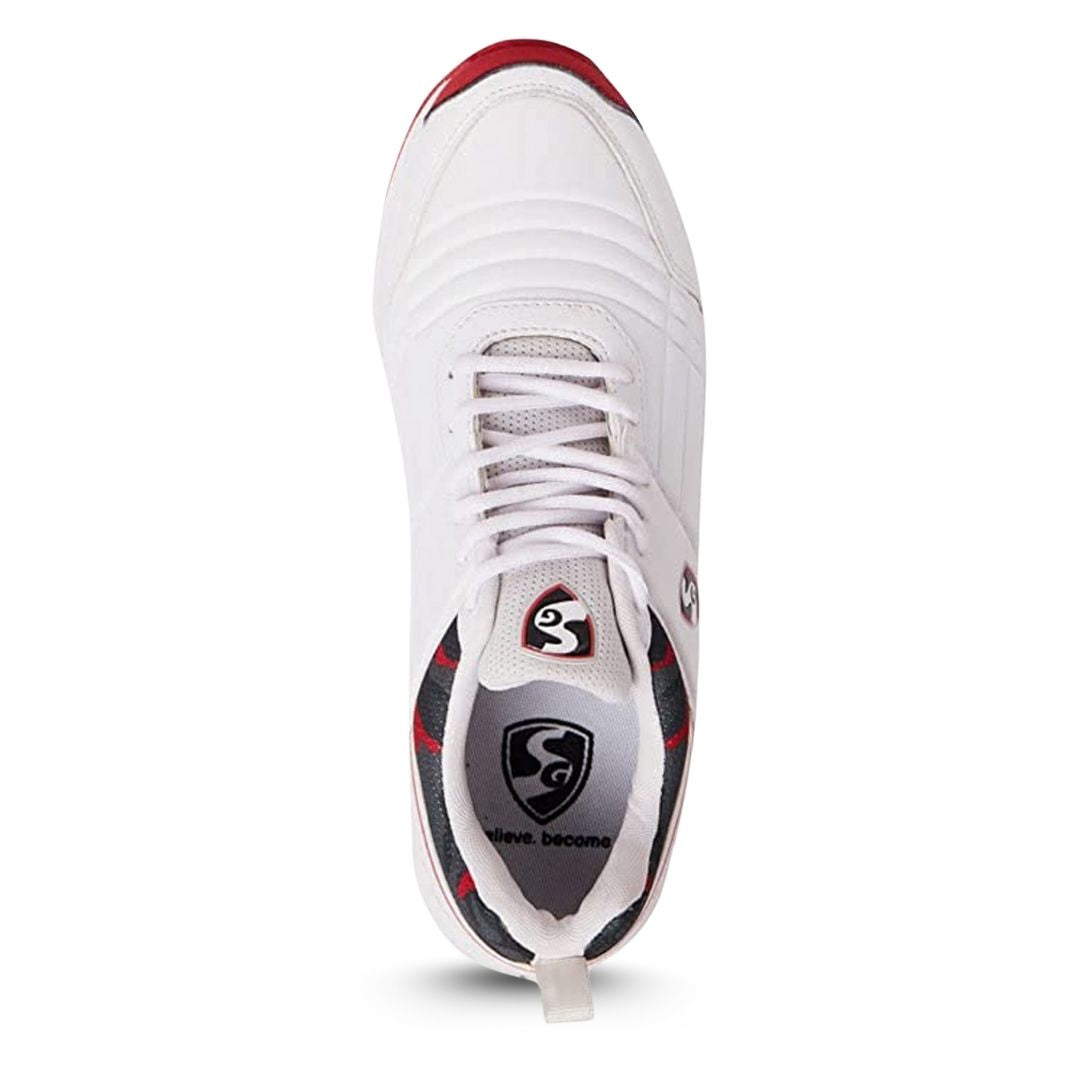 SG Savage Spikes 1.0 Cricket Shoes | White\Red\Grey