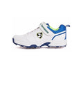 White and blue color variant of SG Sierra 2.0 cricket shoes.