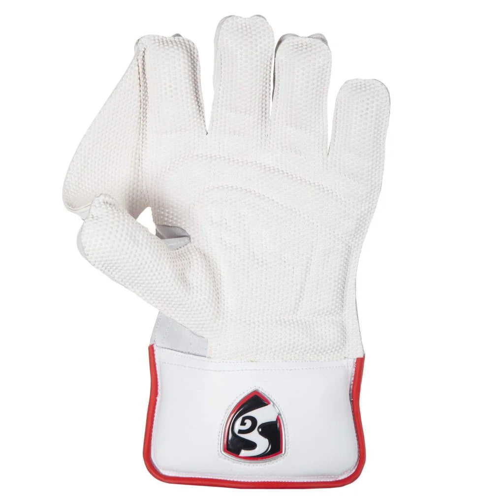 High-Quality Material View: Close-up of SG Super Club Wicket Keeping Gloves showcasing premium materials for durability and long-lasting performance.